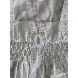 Miss Elaine's Seersucker Traditional Pyjamas Nightgown Green White Embroidered S